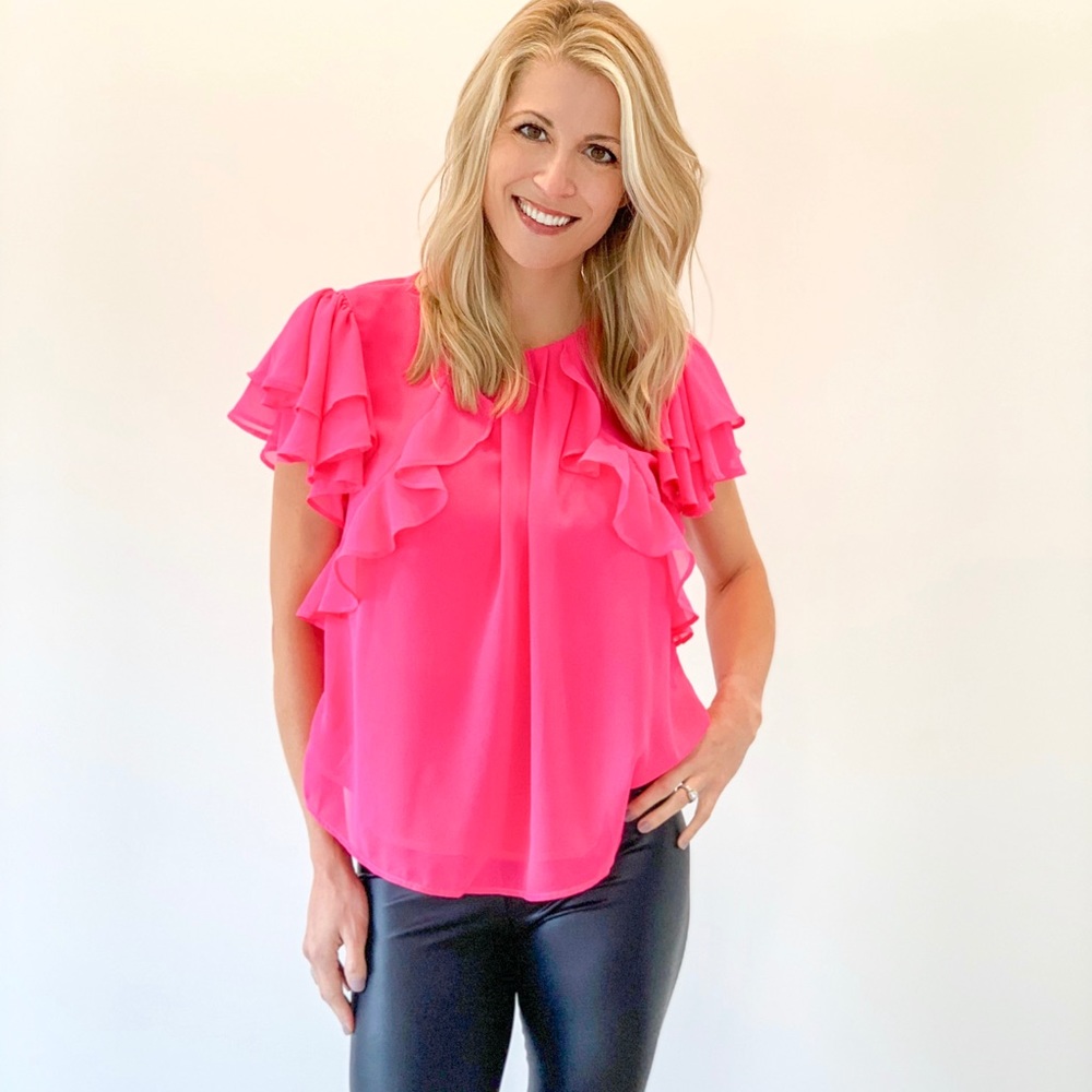 JEALOUS TOMATO Hot Pink Ruffle Blouse